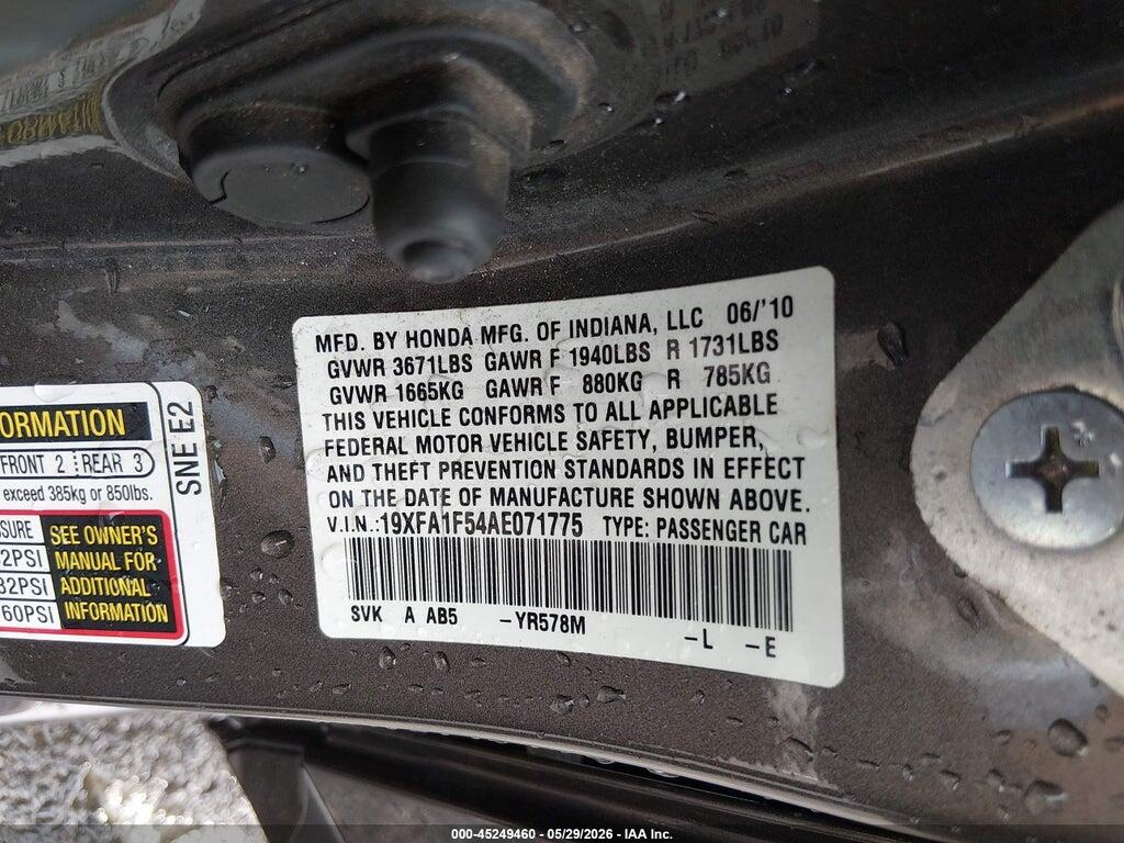 19XFA1F54AE071775 2010 HONDA CIVIC photo no. 9