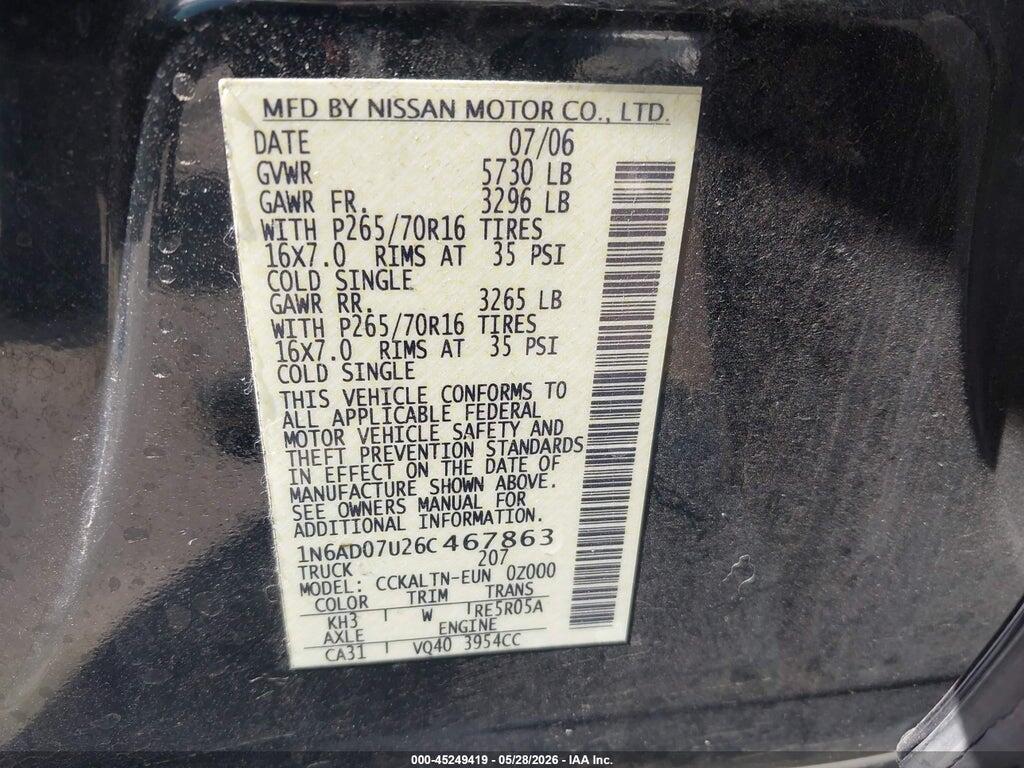 1N6AD07U26C467863 2006 NISSAN FRONTIER photo no. 9