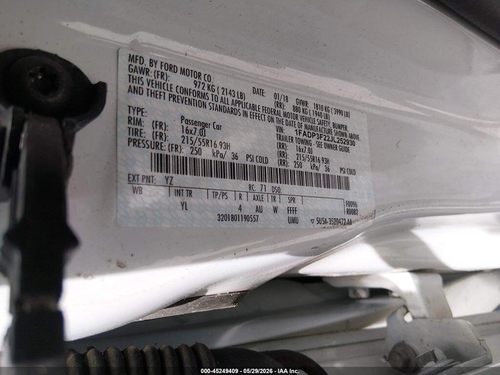 1FADP3F22JL252930 2018 FORD FOCUS photo no. 9
