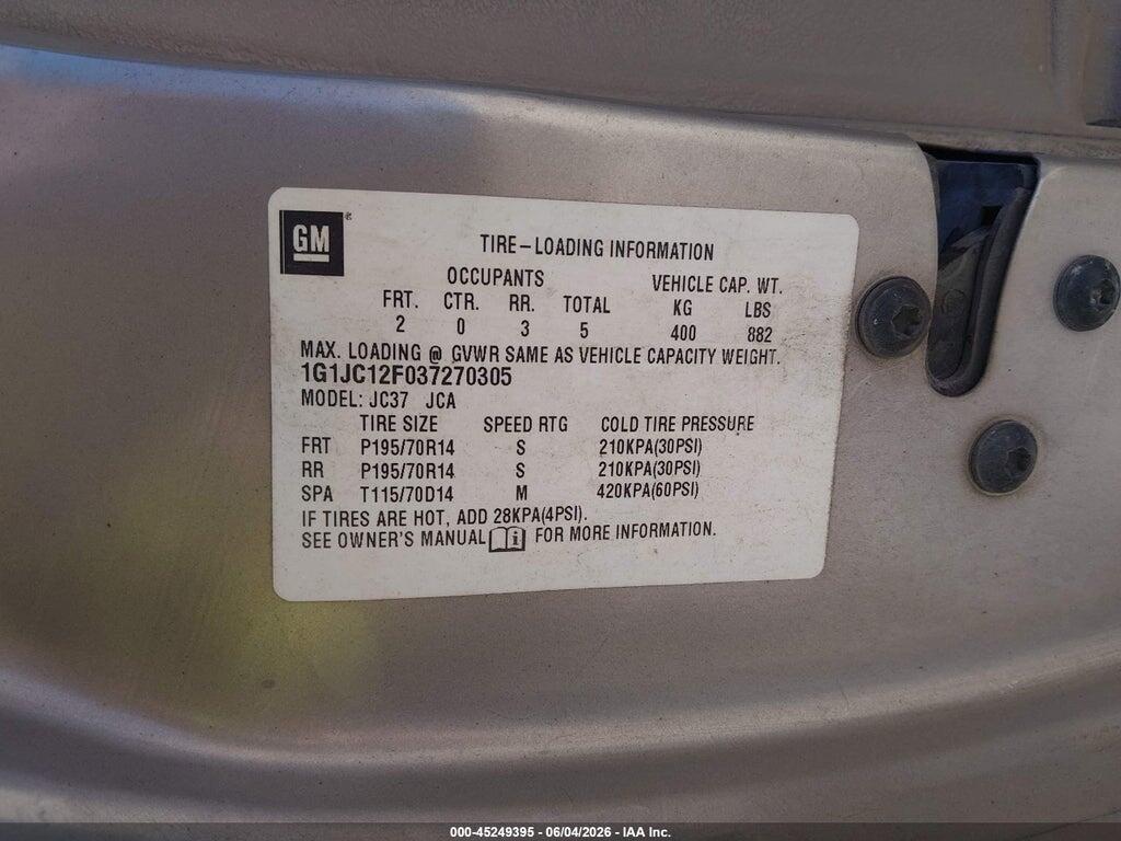 1G1JC12F037270305 2003 CHEVROLET CAVALIER photo no. 9
