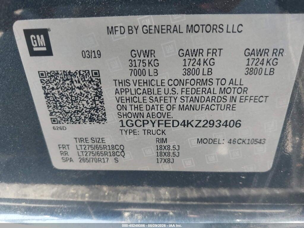 1GCPYFED4KZ293406 2019 CHEVROLET SILVERADO 1500 photo no. 9