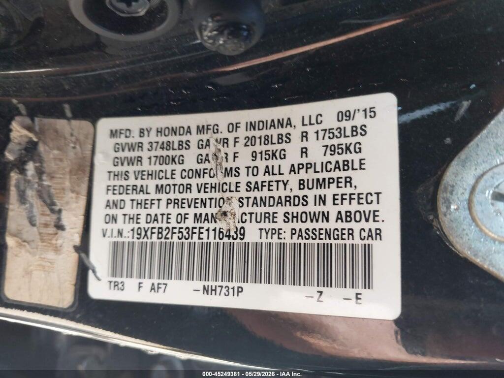 19XFB2F53FE116439 2015 HONDA CIVIC photo no. 9