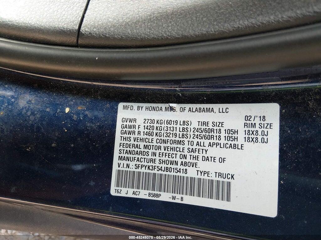 5FPYK3F54JB015418 2018 HONDA RIDGELINE photo no. 9