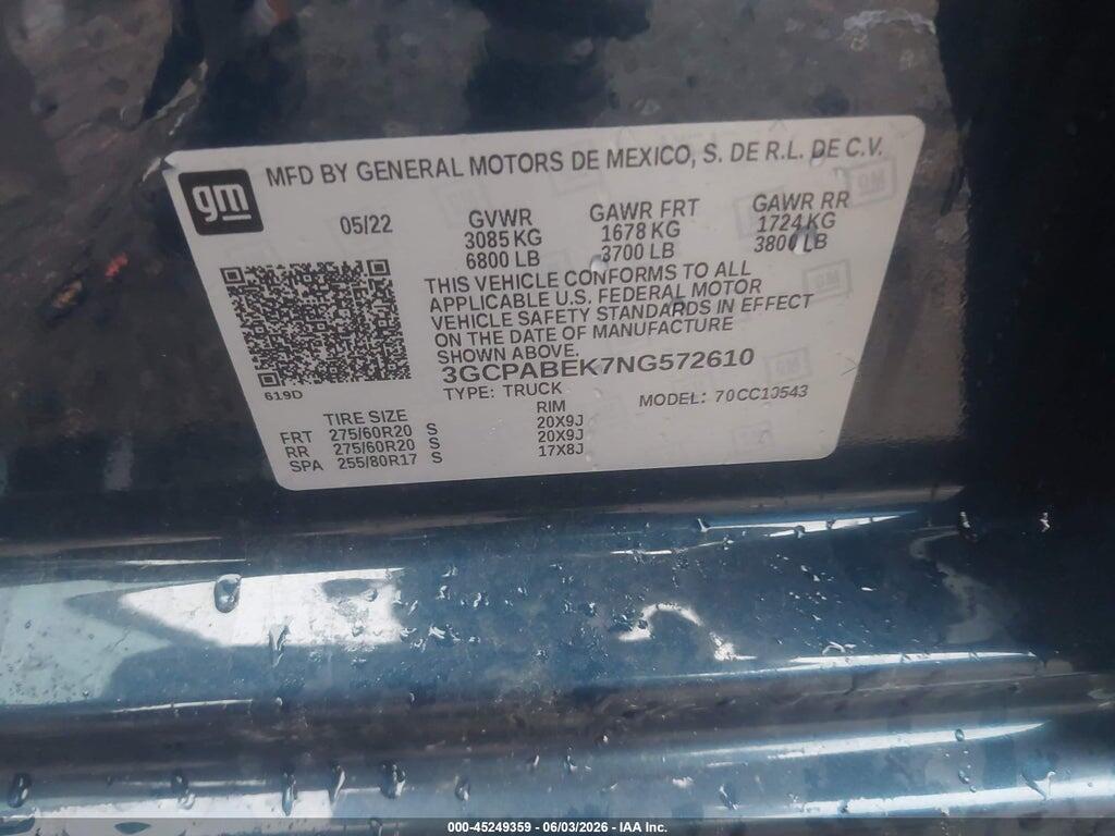 3GCPABEK7NG572610 2022 CHEVROLET SILVERADO 1500 photo no. 9