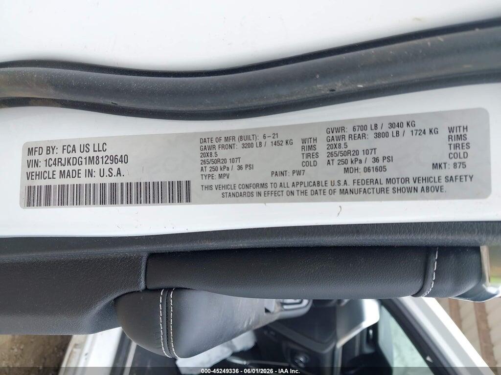 1C4RJKDG1M8129640 2021 JEEP GRAND CHEROKEE L photo no. 9