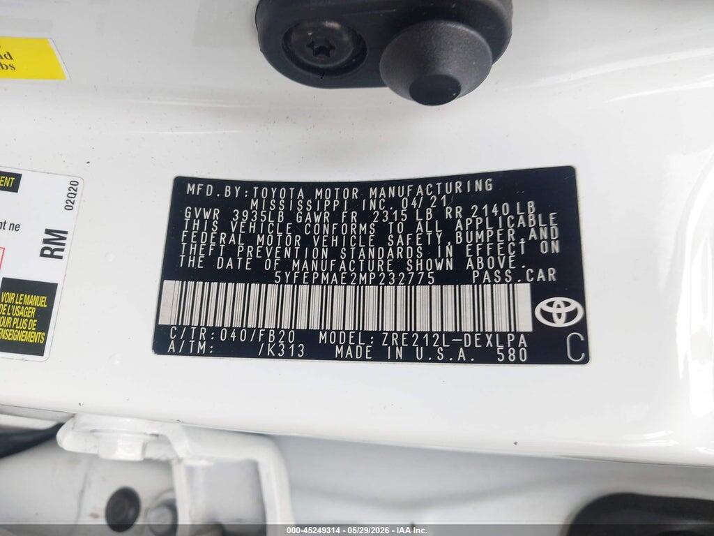 5YFEPMAE2MP232775 2021 TOYOTA COROLLA photo no. 9