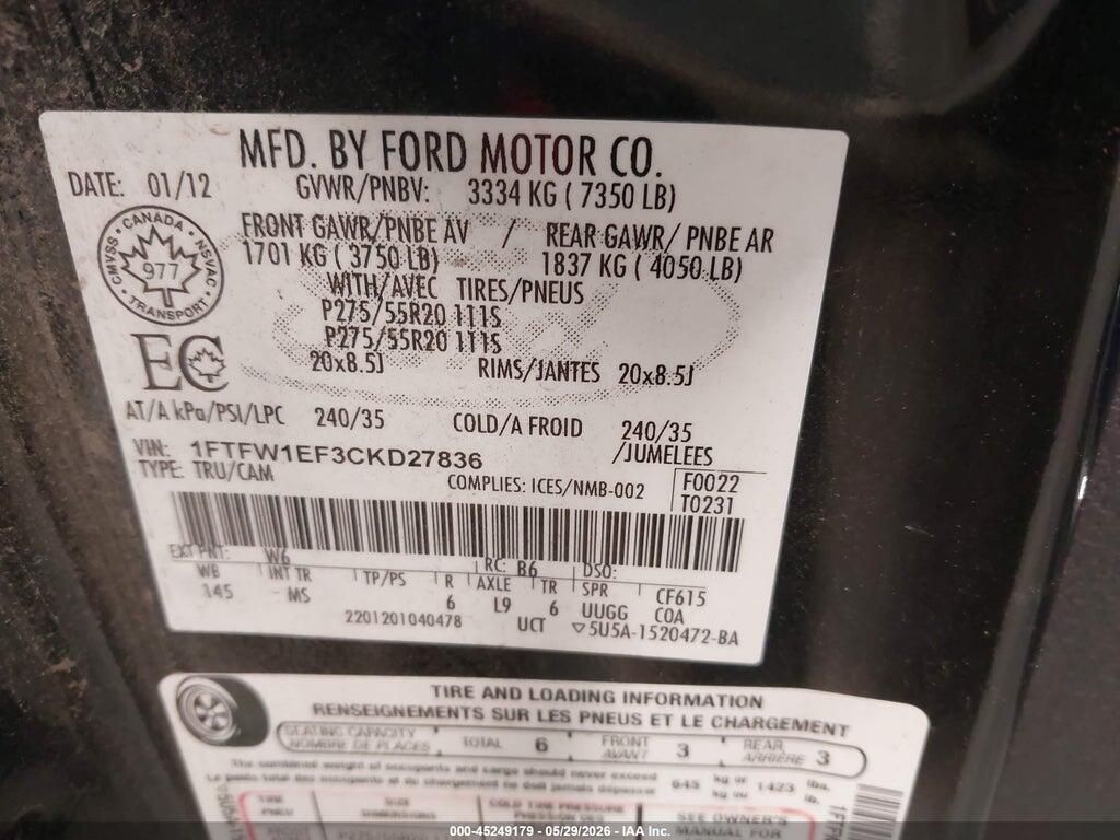 1FTFW1EF3CKD27836 2012 FORD F-150 photo no. 9