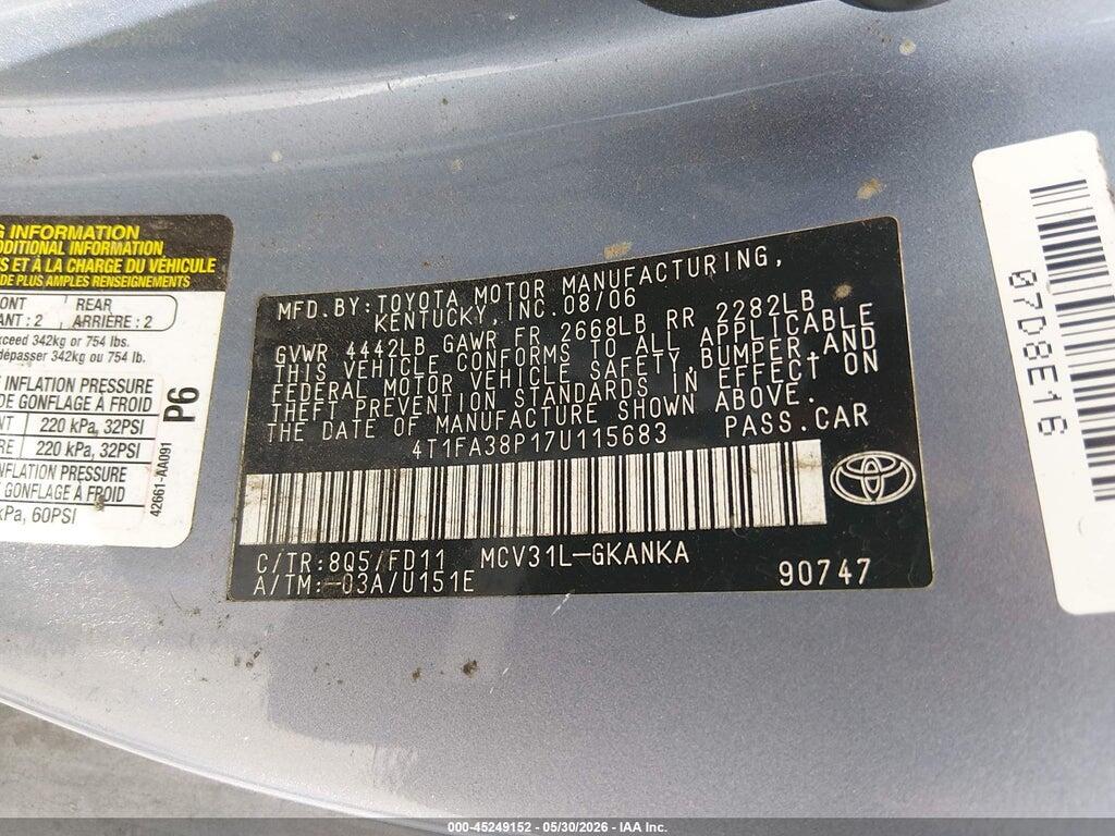 4T1FA38P17U115683 2007 TOYOTA CAMRY SOLARA photo no. 9
