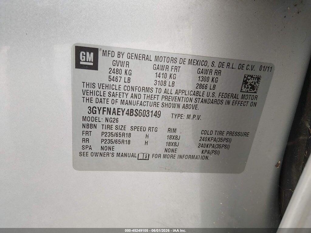 3GYFNAEY4BS603149 2011 CADILLAC SRX photo no. 9