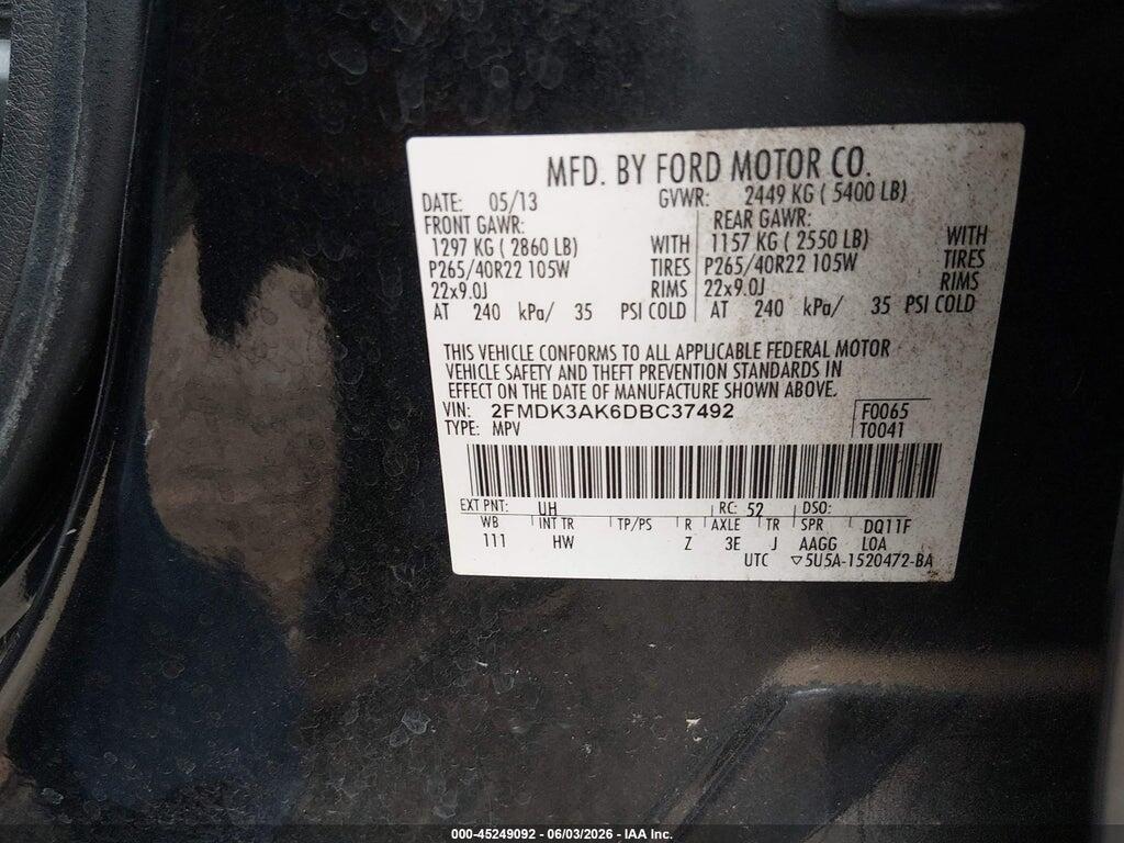 2FMDK3AK6DBC37492 2013 FORD EDGE photo no. 9