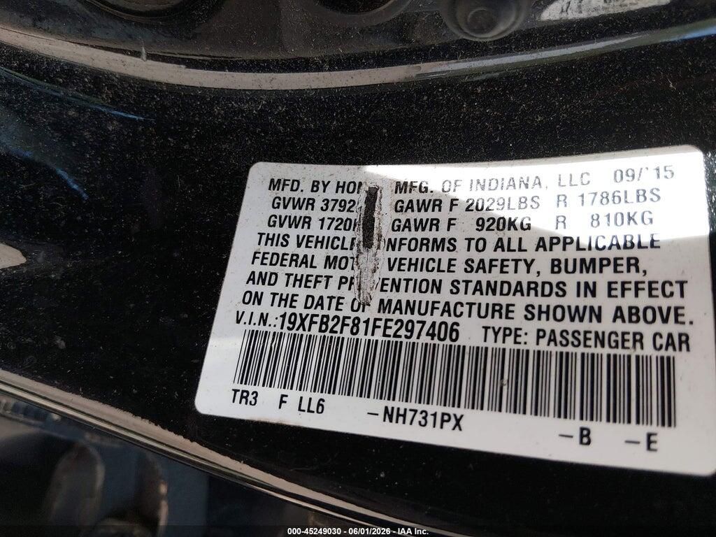 19XFB2F81FE297406 2015 HONDA CIVIC photo no. 9