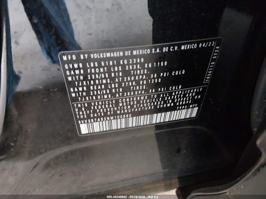 3VV3B7AX2NM100960 2022 VOLKSWAGEN TIGUAN photo no. 9