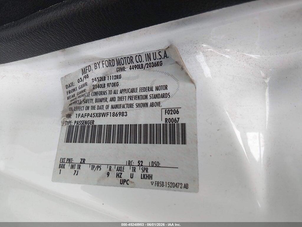 1FAFP45X8WF186983 1998 FORD MUSTANG photo no. 9