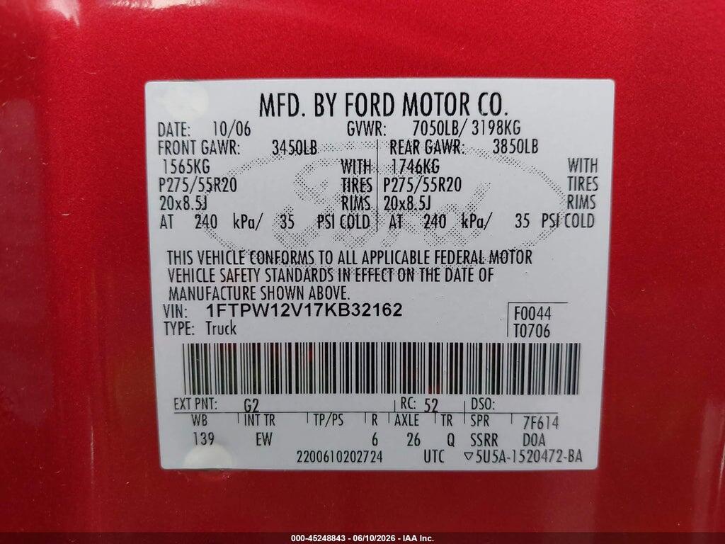 1FTPW12V17KB32162 2007 FORD F-150 photo no. 9