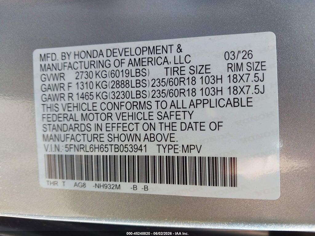 5FNRL6H65TB053941 2026 HONDA ODYSSEY photo no. 9