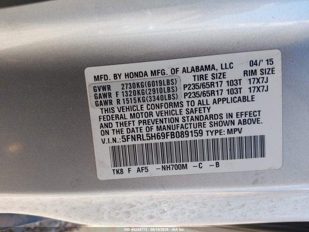 5FNRL5H69FB089159 2015 HONDA ODYSSEY photo no. 9