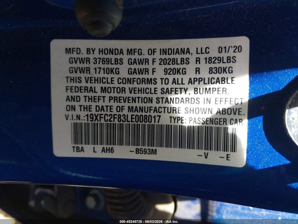 19XFC2F83LE008017 2020 HONDA CIVIC photo no. 9