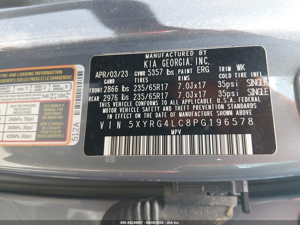 5XYRG4LC8PG196578 2023 KIA SORENTO photo no. 9