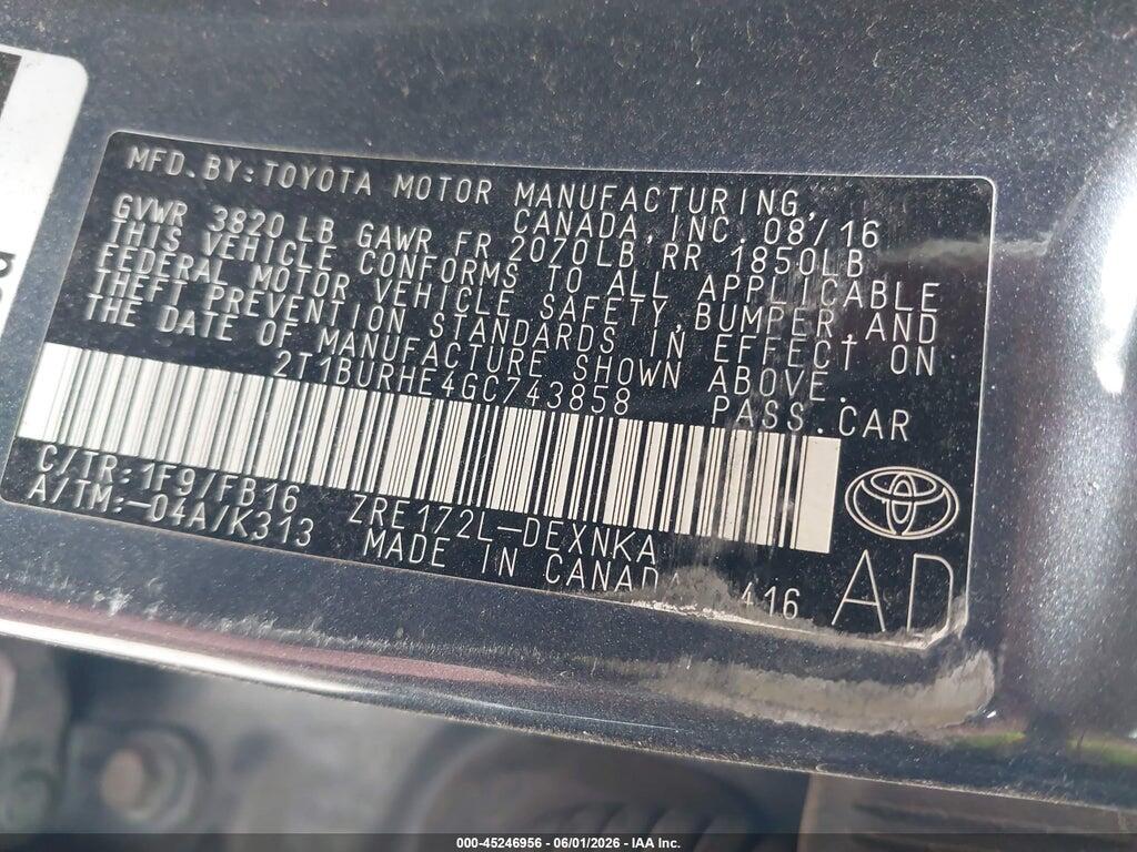 2T1BURHE4GC743858 2016 TOYOTA COROLLA photo no. 9