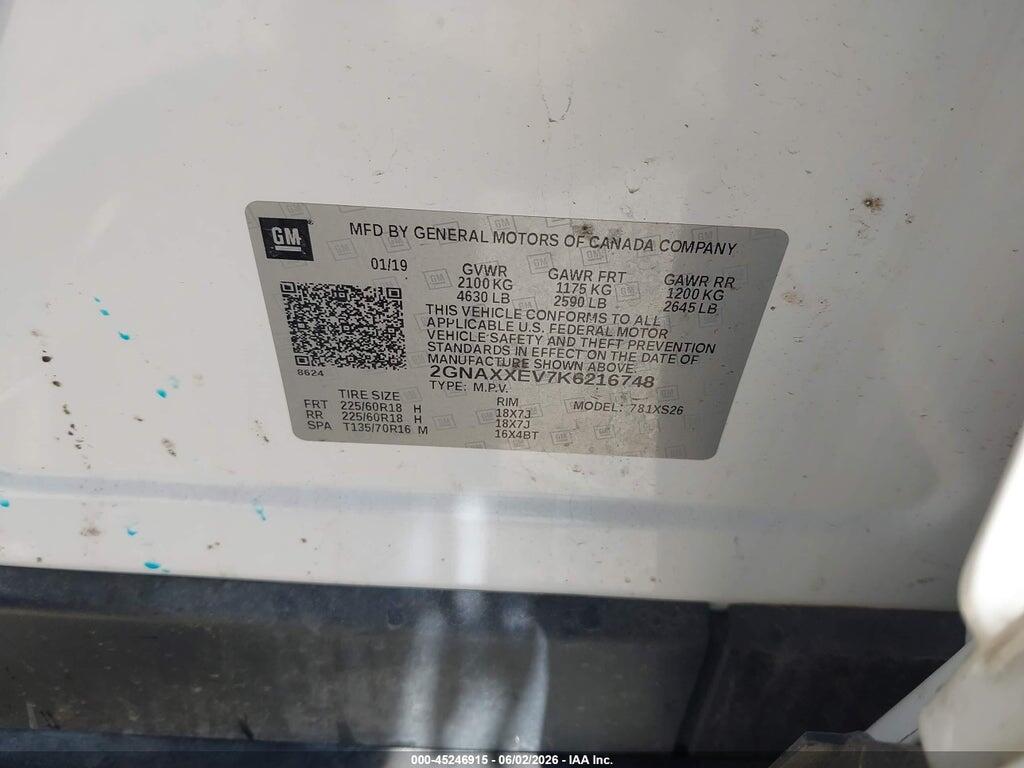 2GNAXXEV7K6216748 2019 CHEVROLET EQUINOX photo no. 9