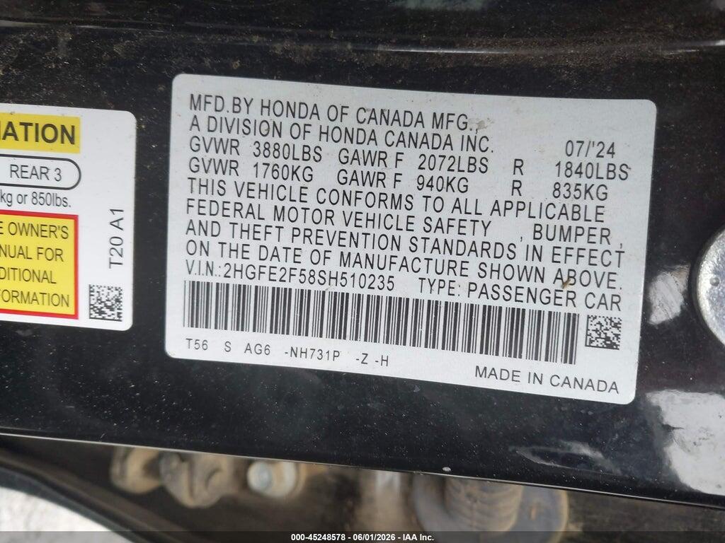 2HGFE2F58SH510235 2025 HONDA CIVIC photo no. 9
