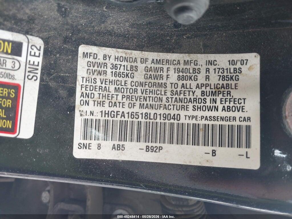 1HGFA16518L019040 2008 HONDA CIVIC photo no. 9