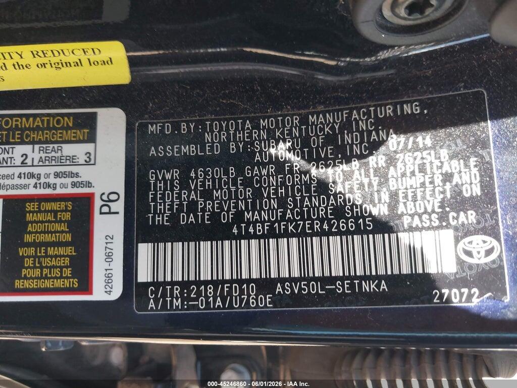 4T4BF1FK7ER426615 2014 TOYOTA CAMRY photo no. 9