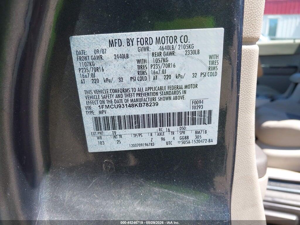 1FMCU93148KB78239 2008 FORD ESCAPE photo no. 9