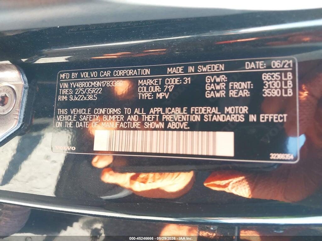 YV4BR0CM9N1783380 2022 VOLVO XC90 RECHARGE PLUG-IN HYBRID photo no. 9