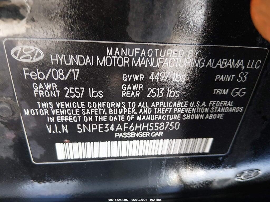 5NPE34AF6HH558750 2017 HYUNDAI SONATA photo no. 9