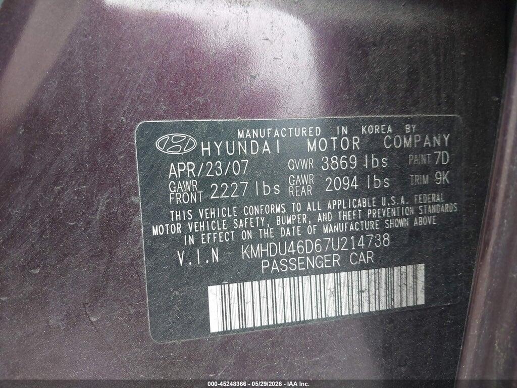 KMHDU46D67U214738 2007 HYUNDAI ELANTRA photo no. 9