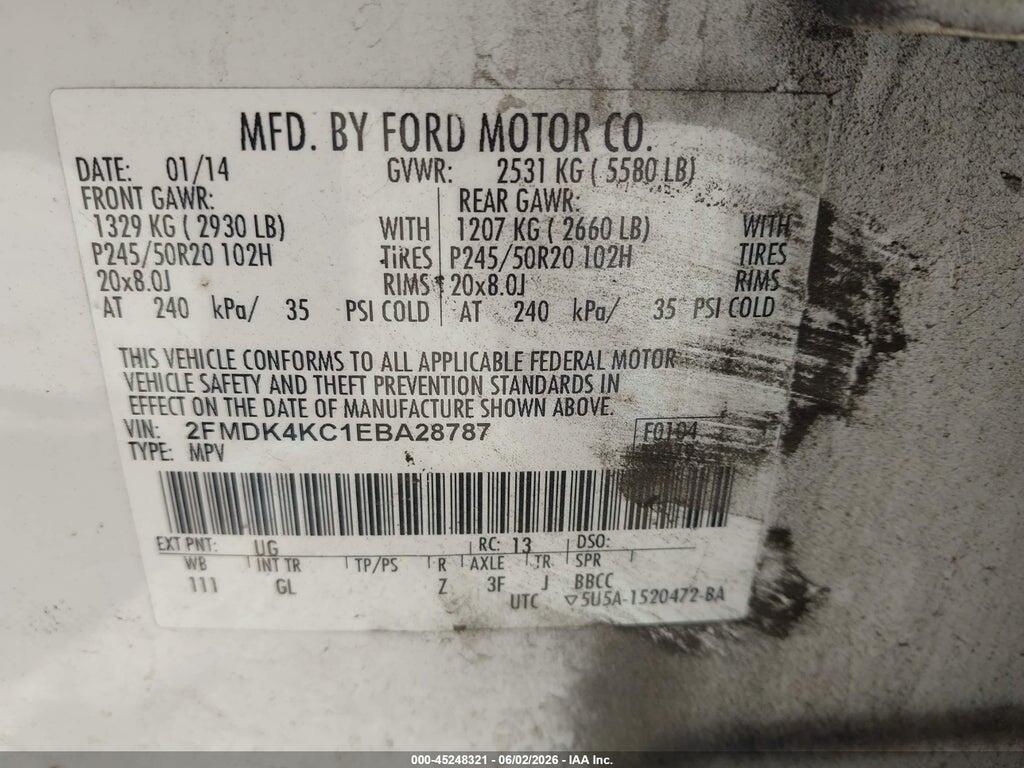 2FMDK4KC1EBA28787 2014 FORD EDGE photo no. 9