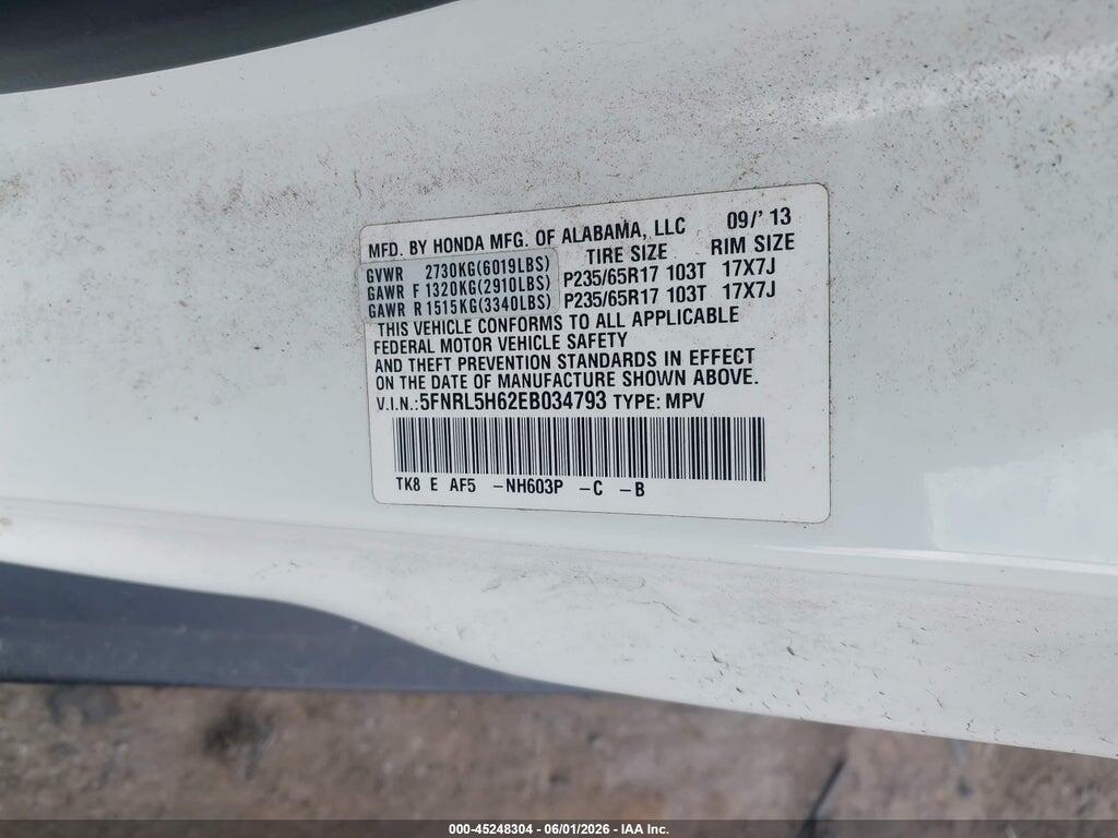 5FNRL5H62EB034793 2014 HONDA ODYSSEY photo no. 9