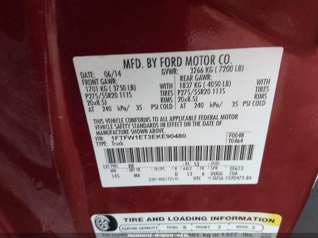 1FTFW1ET3EKE90480 2014 FORD F-150 photo no. 9