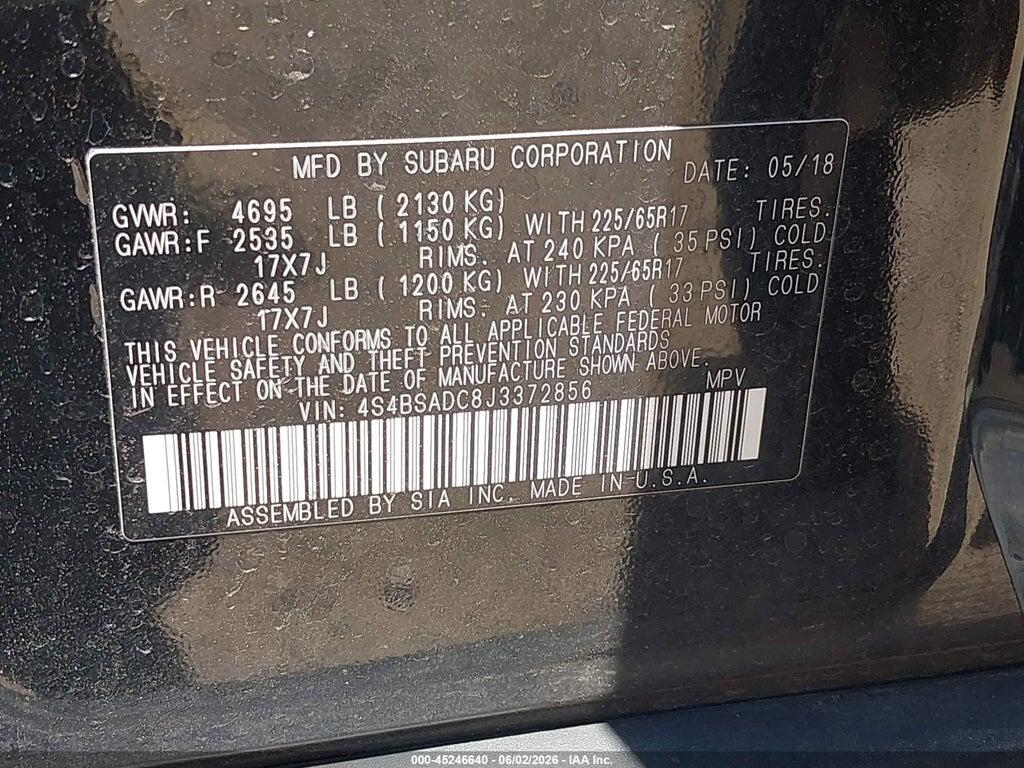 4S4BSADC8J3372856 2018 SUBARU OUTBACK photo no. 9
