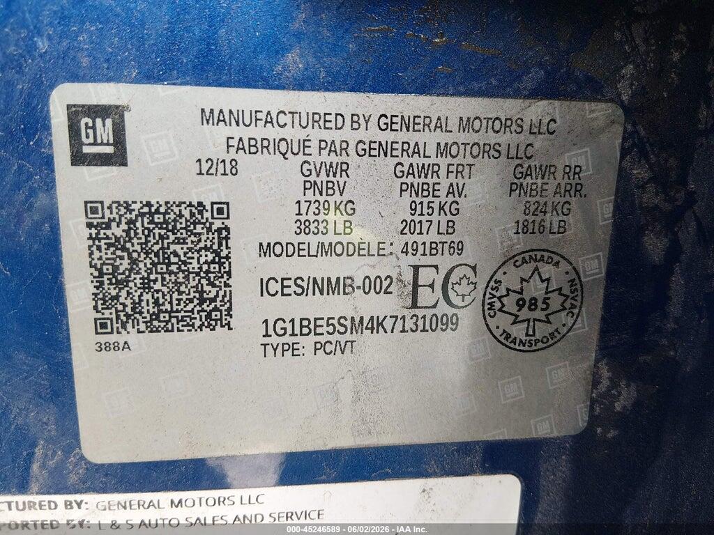1G1BE5SM4K7131099 2019 CHEVROLET CRUZE photo no. 9