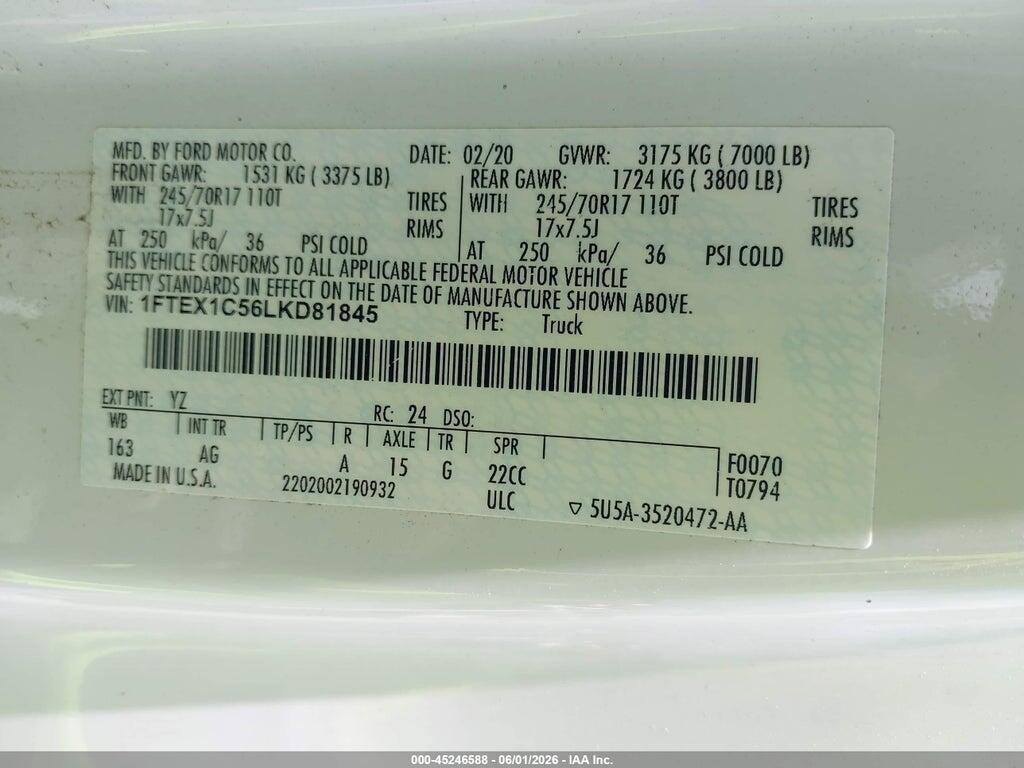 1FTEX1C56LKD81845 2020 FORD F-150 photo no. 9