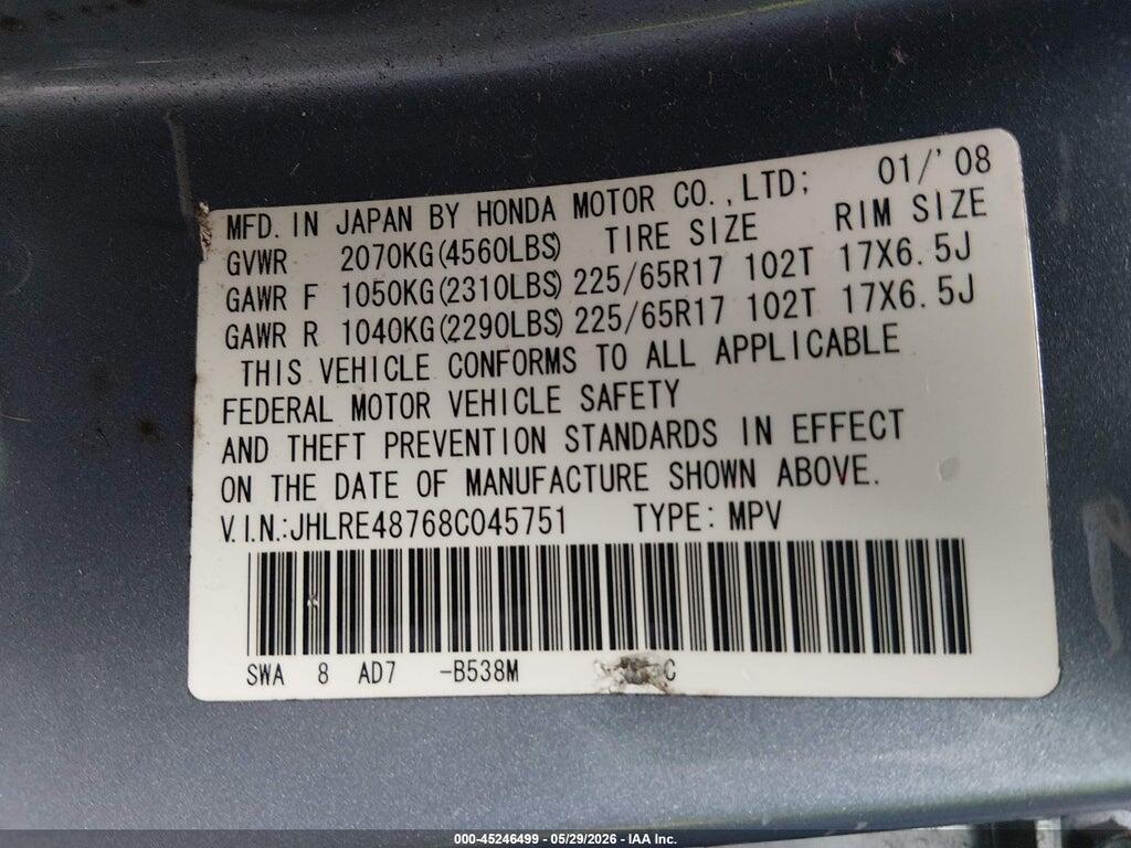 JHLRE48768C045751 2008 HONDA CR-V photo no. 9