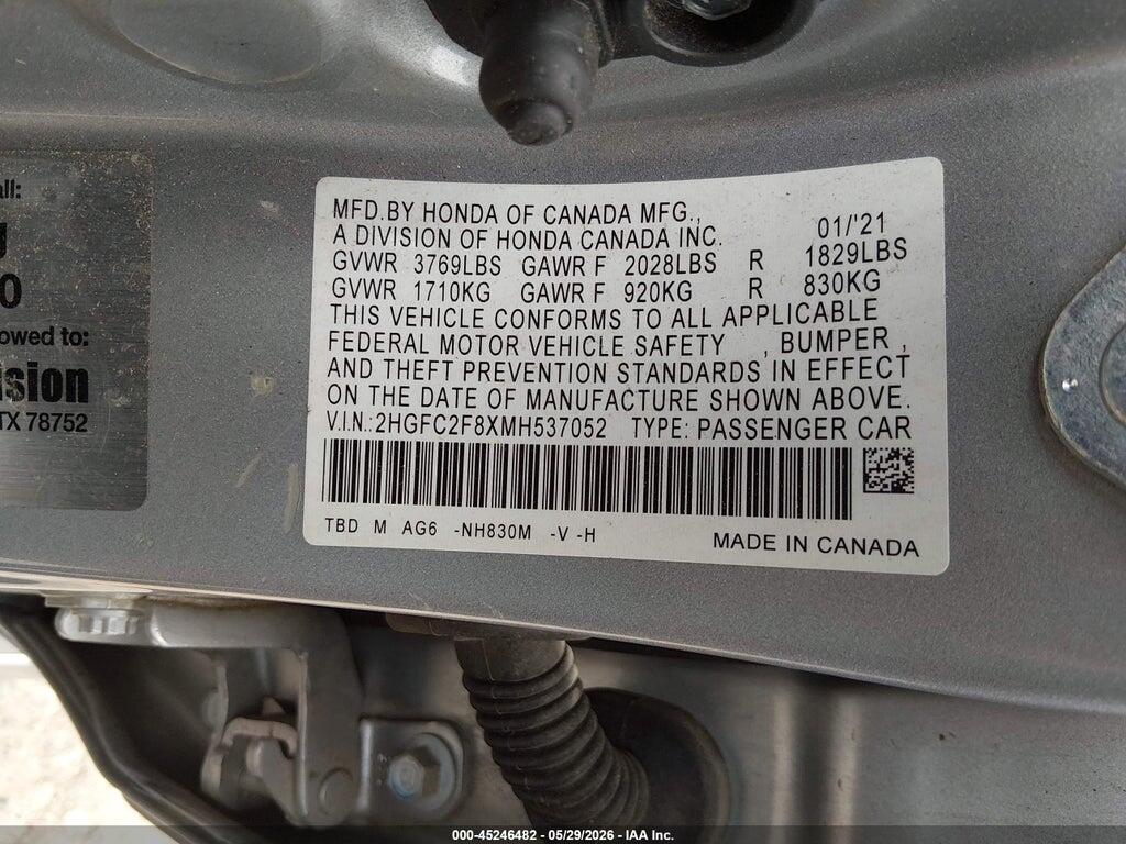 2HGFC2F8XMH537052 2021 HONDA CIVIC photo no. 9