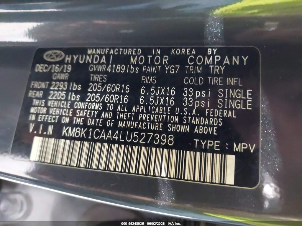 KM8K1CAA4LU527398 2020 HYUNDAI KONA photo no. 9