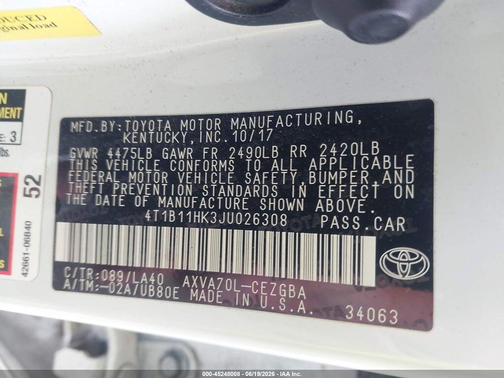 4T1B11HK3JU026308 2018 TOYOTA CAMRY photo no. 9