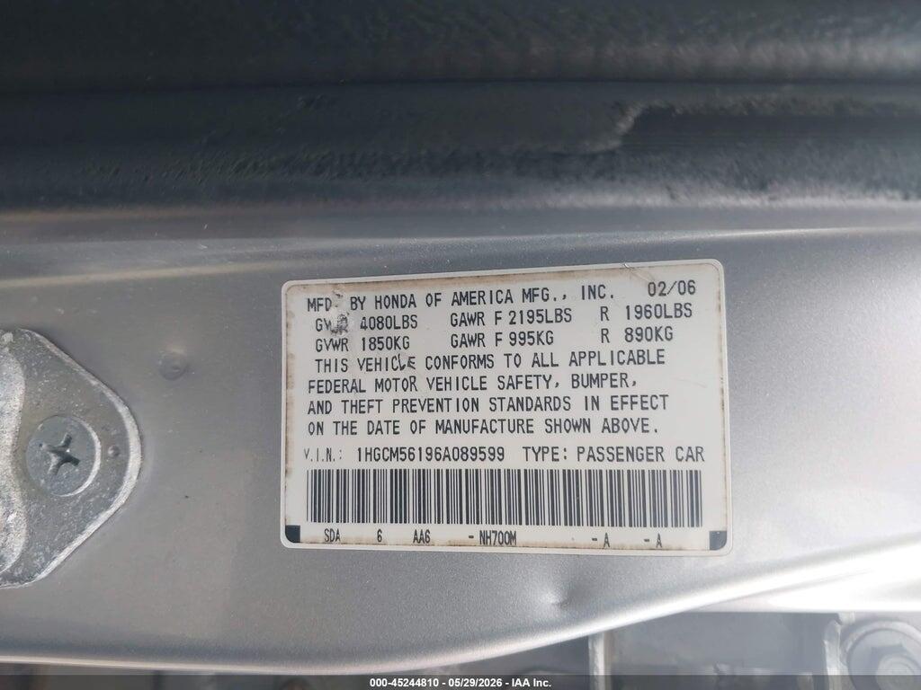 1HGCM56196A089599 2006 HONDA ACCORD photo no. 9