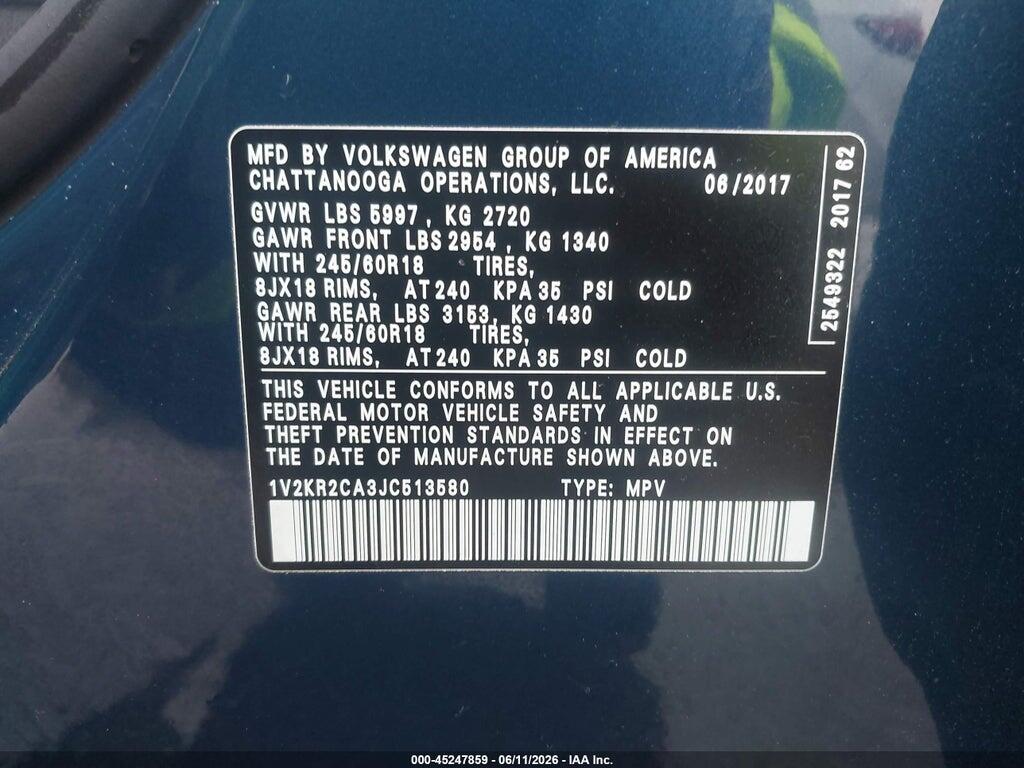 1V2KR2CA3JC513580 2018 VOLKSWAGEN ATLAS photo no. 9