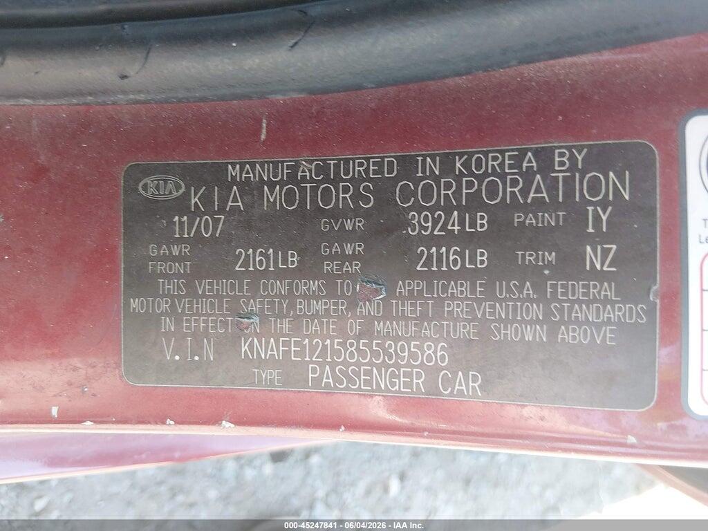 KNAFE121585539586 2008 KIA SPECTRA photo no. 9