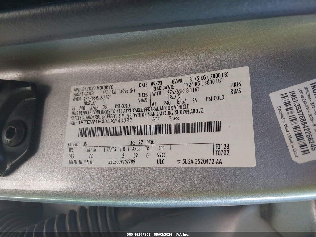 1FTEW1E40LKF40897 2020 FORD F-150 photo no. 9