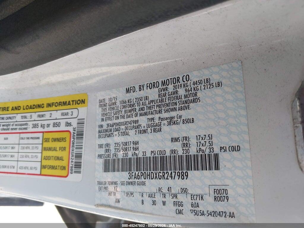3FA6P0HDXGR247989 2016 FORD FUSION photo no. 9