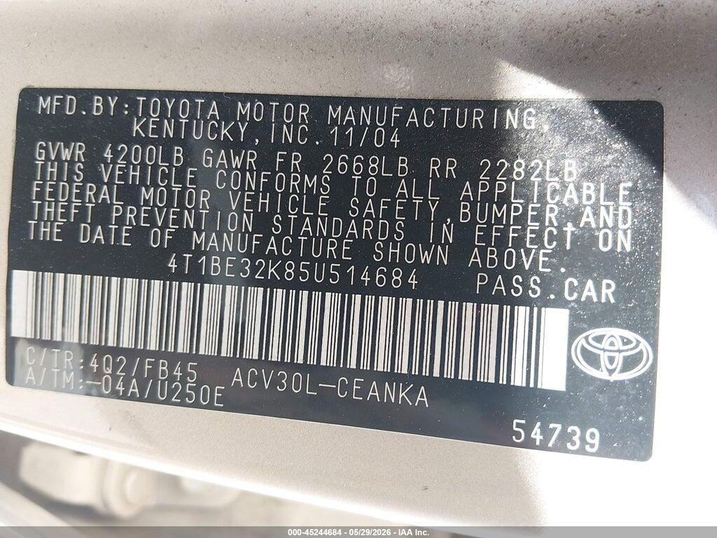 4T1BE32K85U514684 2005 TOYOTA CAMRY photo no. 9