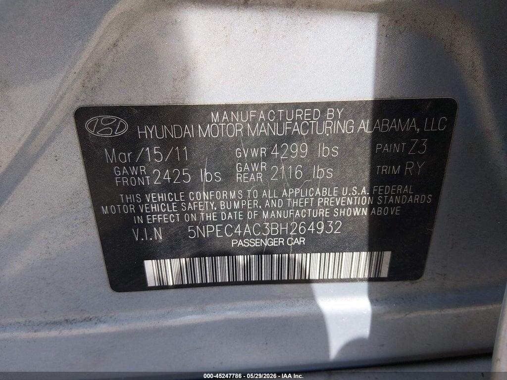 5NPEC4AC3BH264932 2011 HYUNDAI SONATA photo no. 9