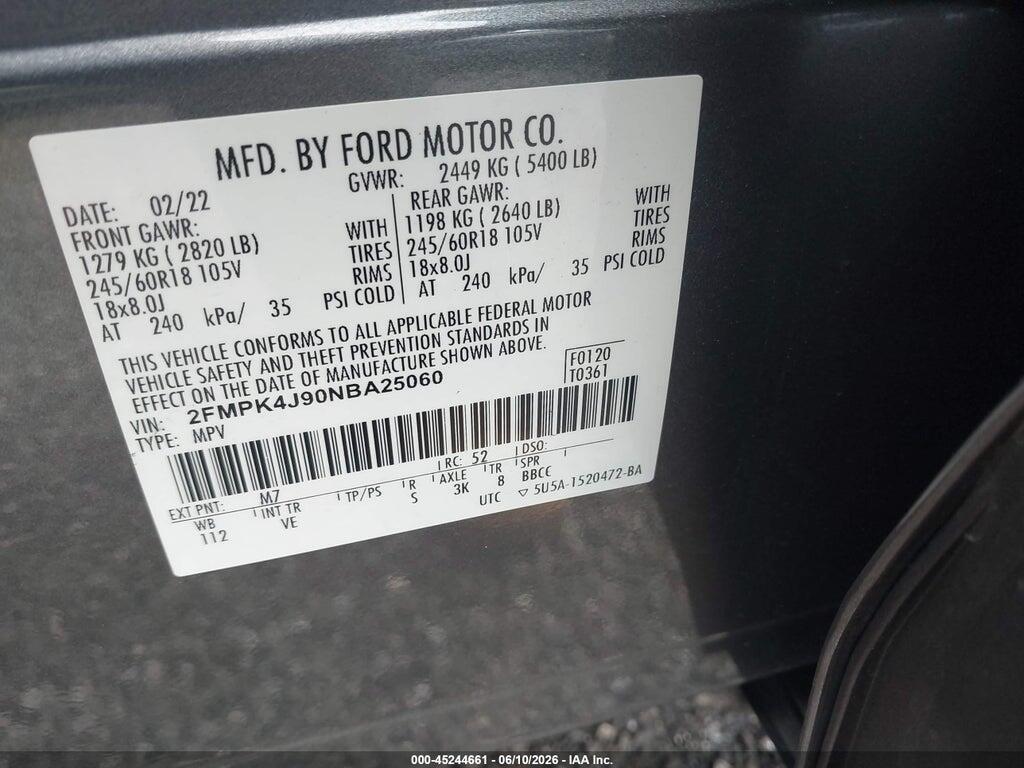 2FMPK4J90NBA25060 2022 FORD EDGE photo no. 9