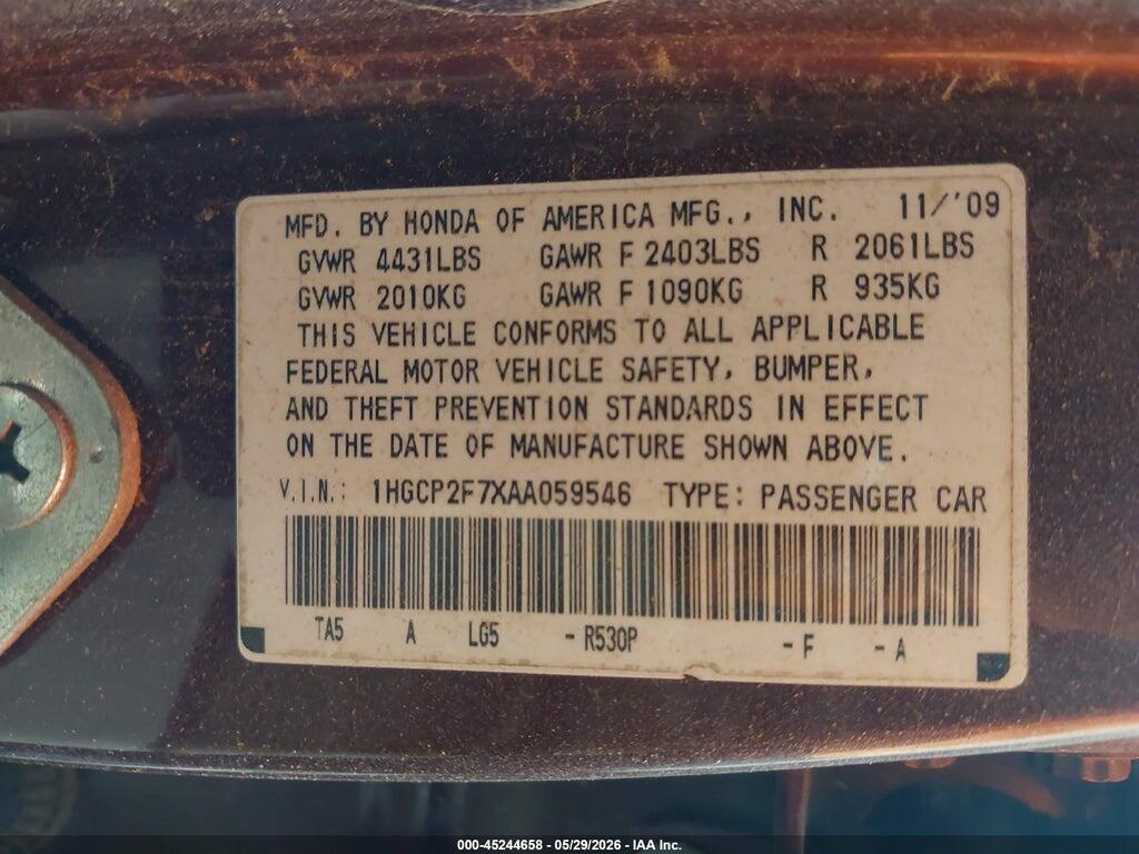 1HGCP2F7XAA059546 2010 HONDA ACCORD photo no. 9